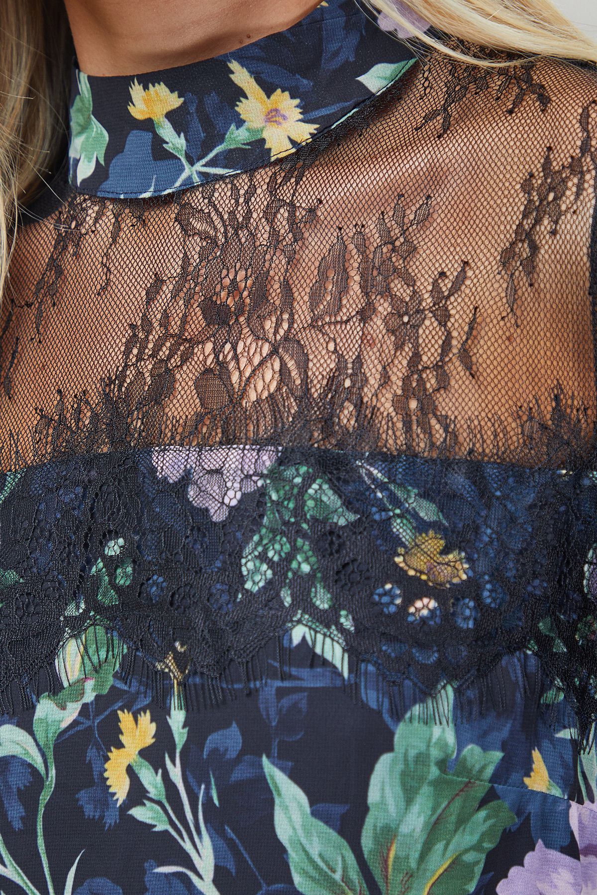 Oasis Printed Lace Tiered High Neck Balloon Sleeve Mini Dress Floral image 5