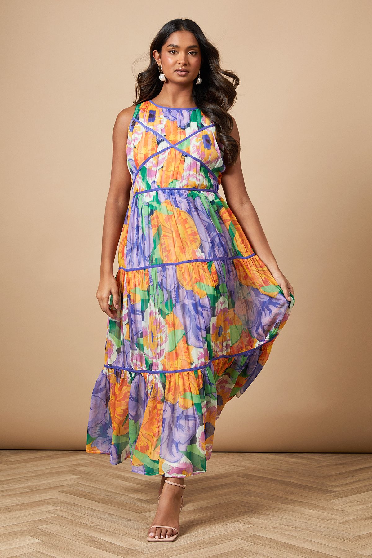 Oasis Floral Contrast Panel Midi Dress Floral image 1