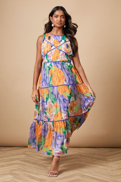 Oasis Floral Contrast Panel Midi Dress Floral