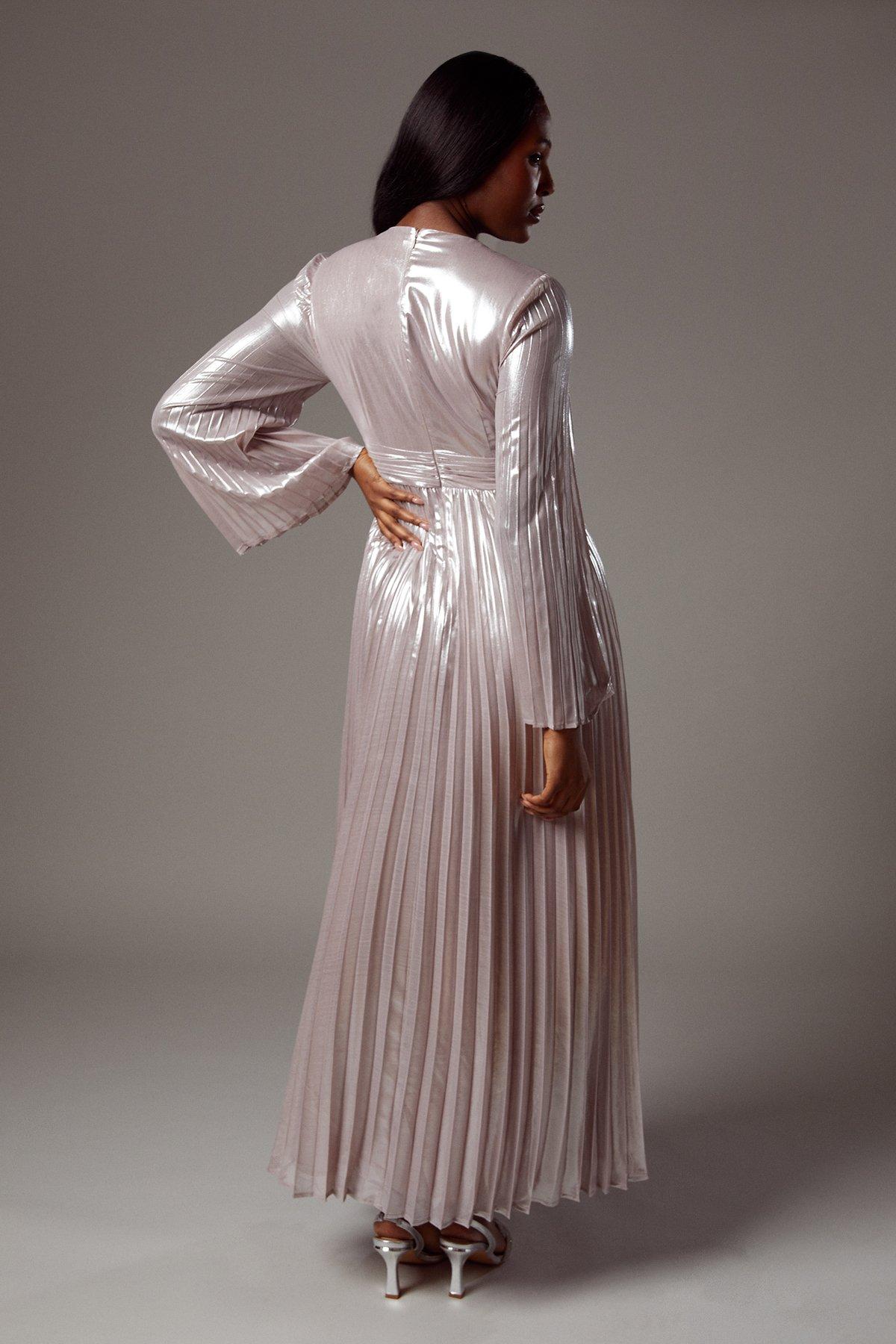 Coast Metallic Pleated Maxi Dress Metallic Blush image 3
