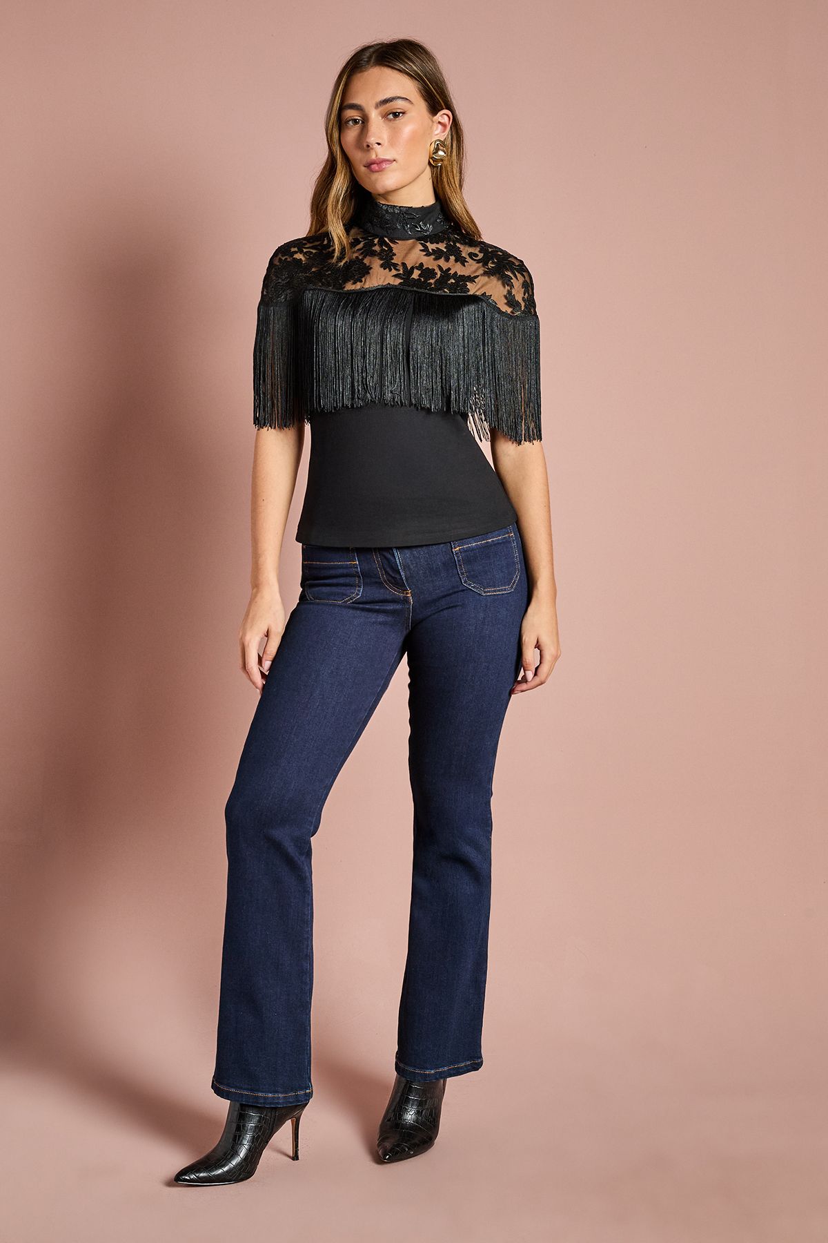 Coast Sleeveless Tassel Embellished Ponte Top Black image 2