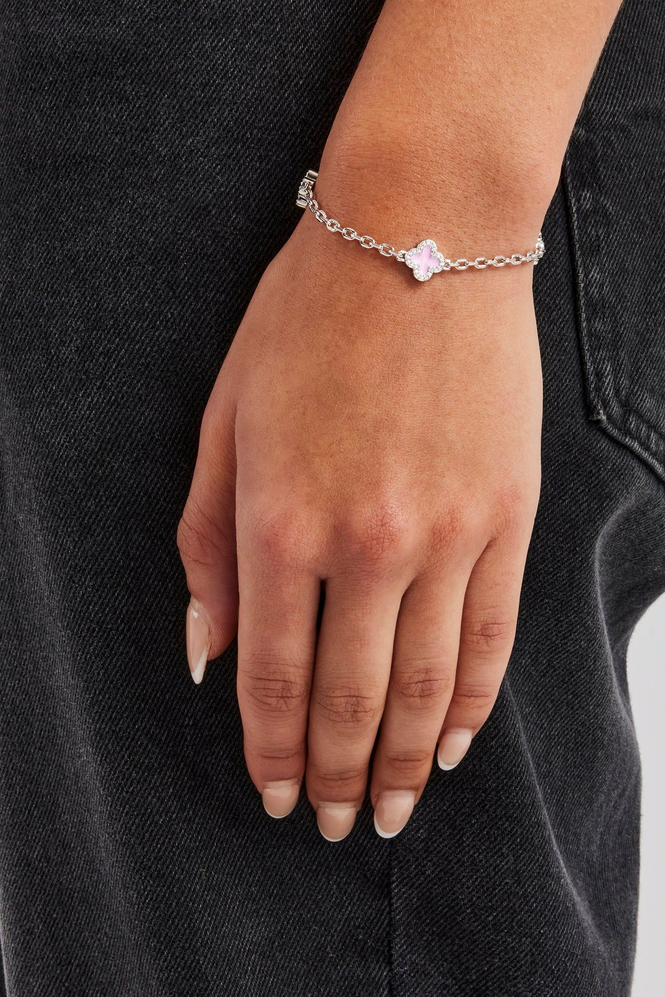 Cernucci Pink Enamel Motif Rolo Link Bracelet - 10mm image 1