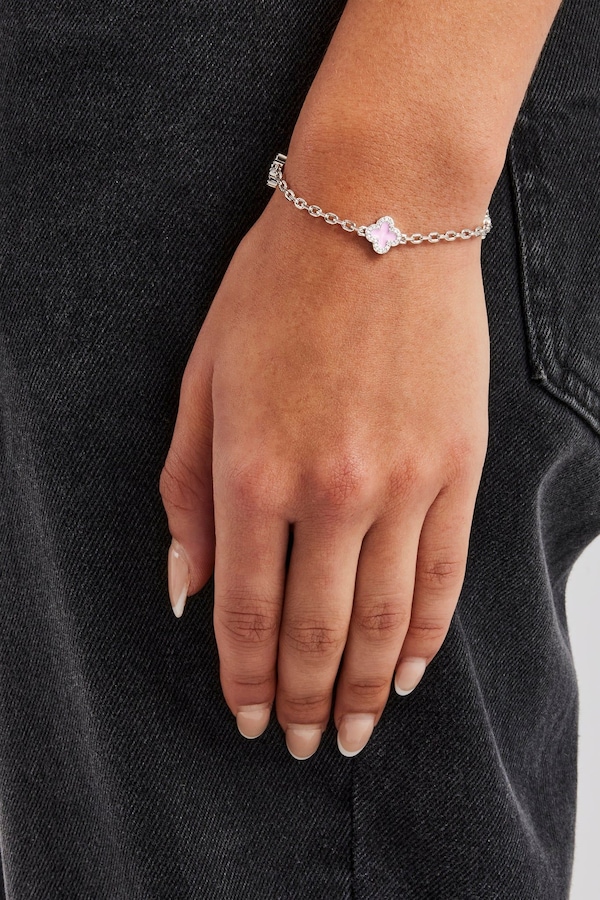 Cernucci Pink Enamel Motif Rolo Link Bracelet - 10mm