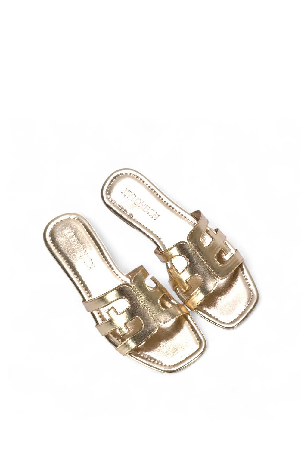 XY London 'Ellie' Square Toe Cut Out Strap Flat Sandal Slides image 5