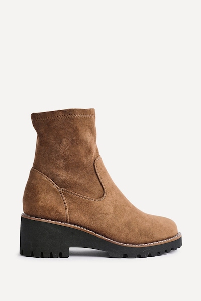 Linzi Trish Sand Faux Suede Wedged Heel Ankle Boot