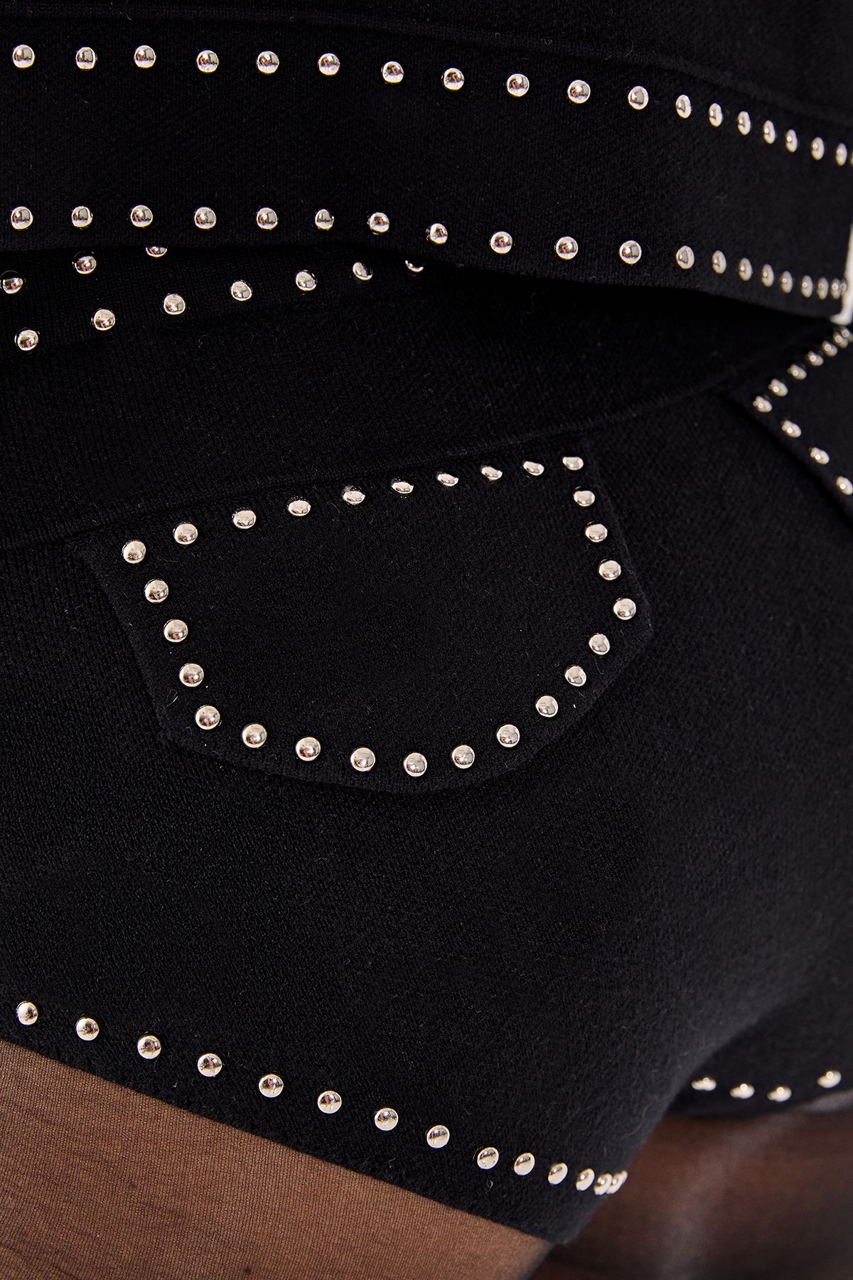 NastyGal Knitted Western Stud Detail Shorts Black image 4