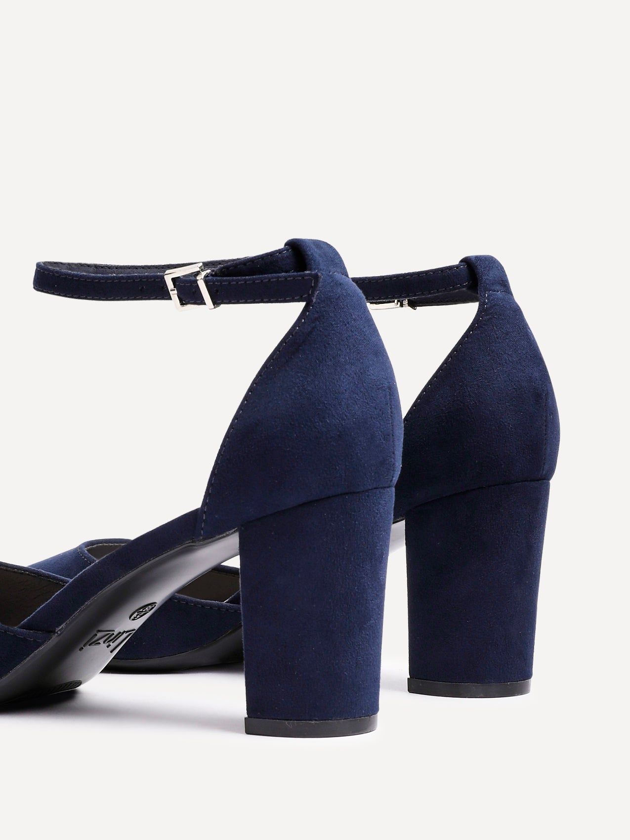 Linzi Leona Navy Faux Suede Closed Back Block Heeled Court Shoe image 4