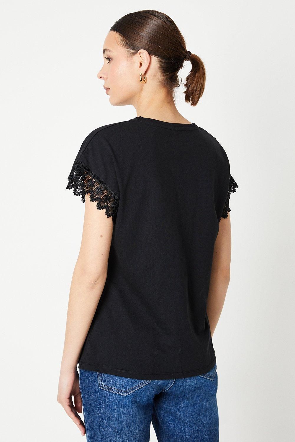 Dorothy Perkins Lace Trim Detail T-shirt Black image 3