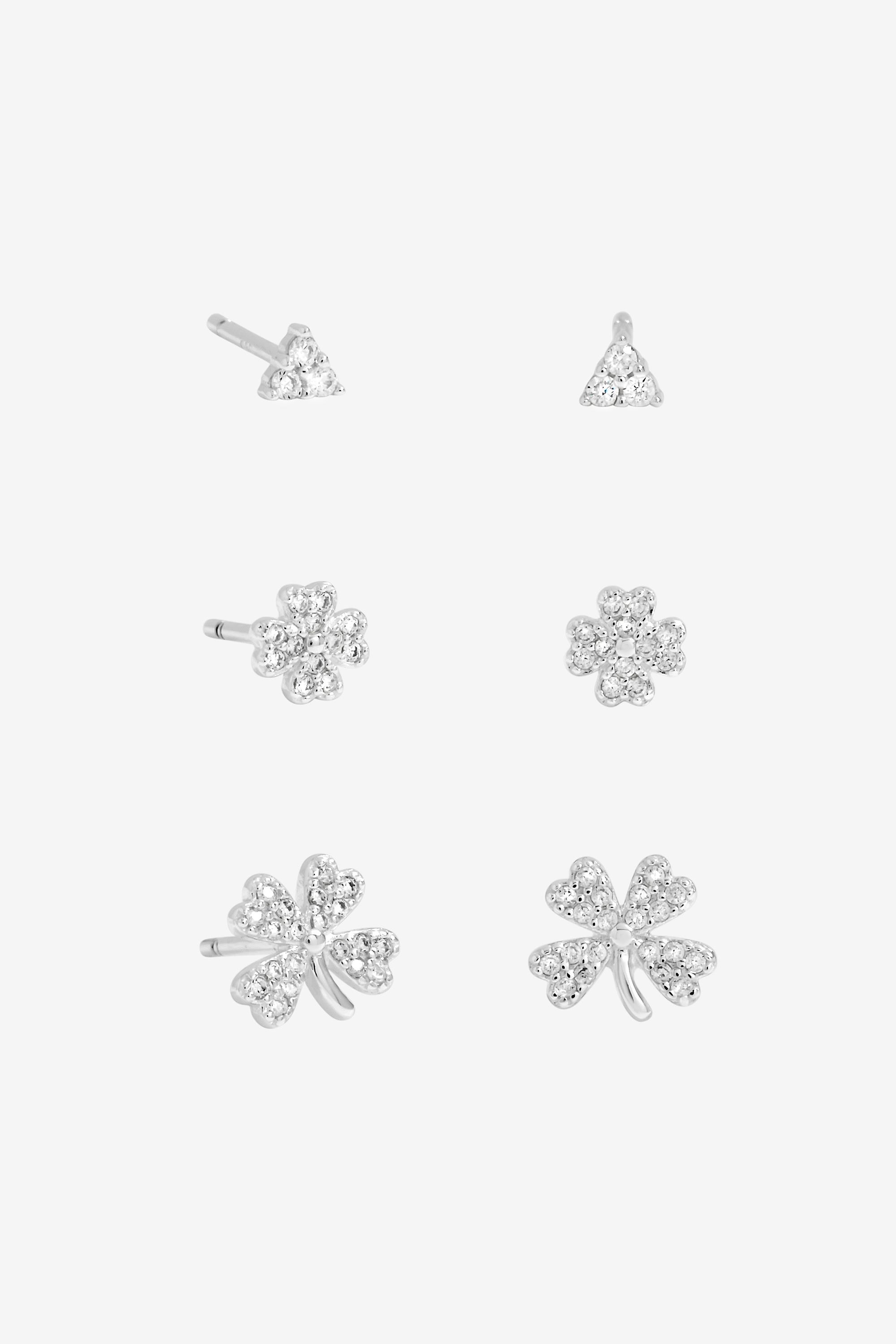 Simply Silver Sterling Silver 925 Polished and Cubic Zirconia Clover Earrings - Pack of 3 image 1