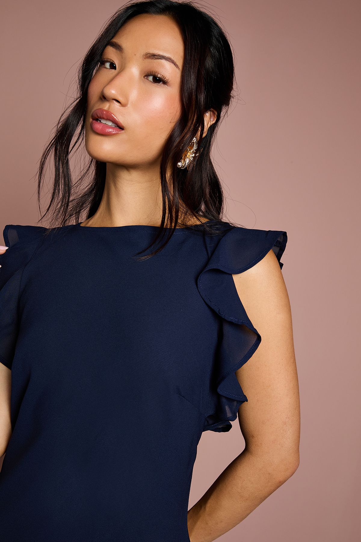 Coast Coast Honoured Ruffle Georgette Maxi Bridesmaid Dress Navy image 2