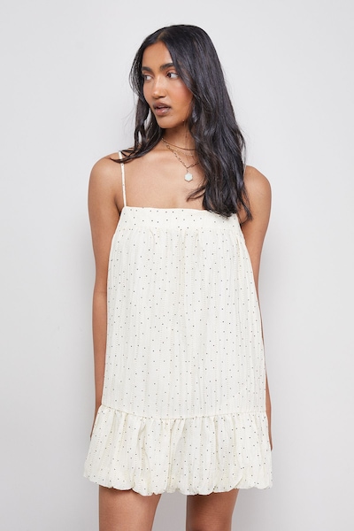 Warehouse Spot Organza Strappy Bubble Hem Mini Dress Ivory