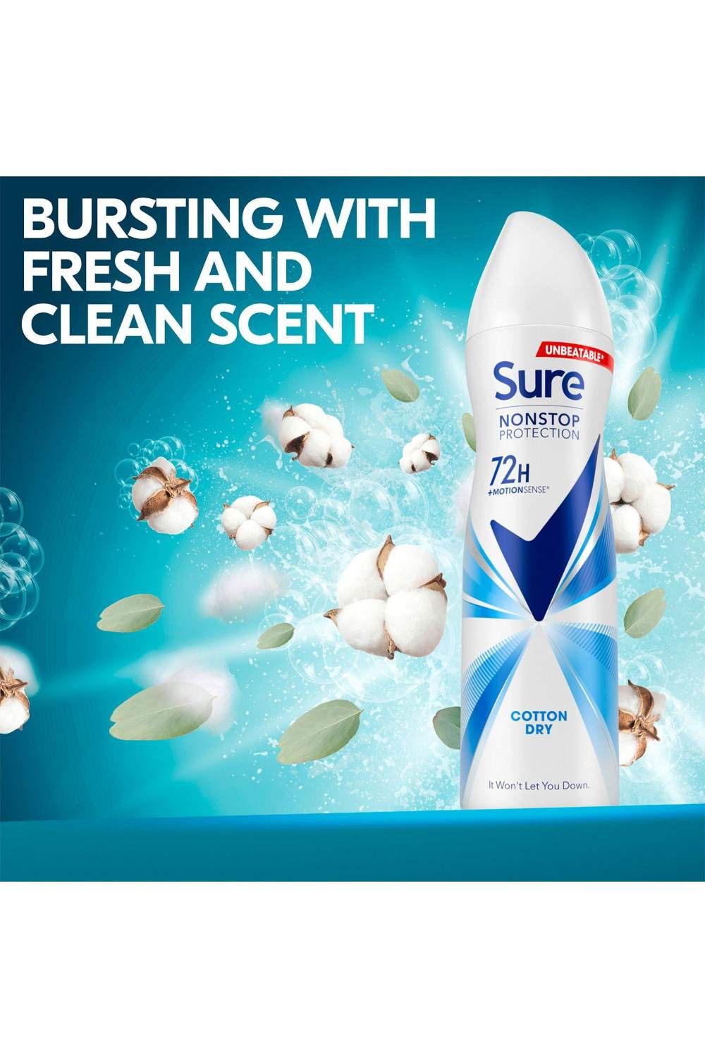 Sure Women 'Antiperspirant' 72H Protection Cotton Dry Deodorant, 3x250ml image 2