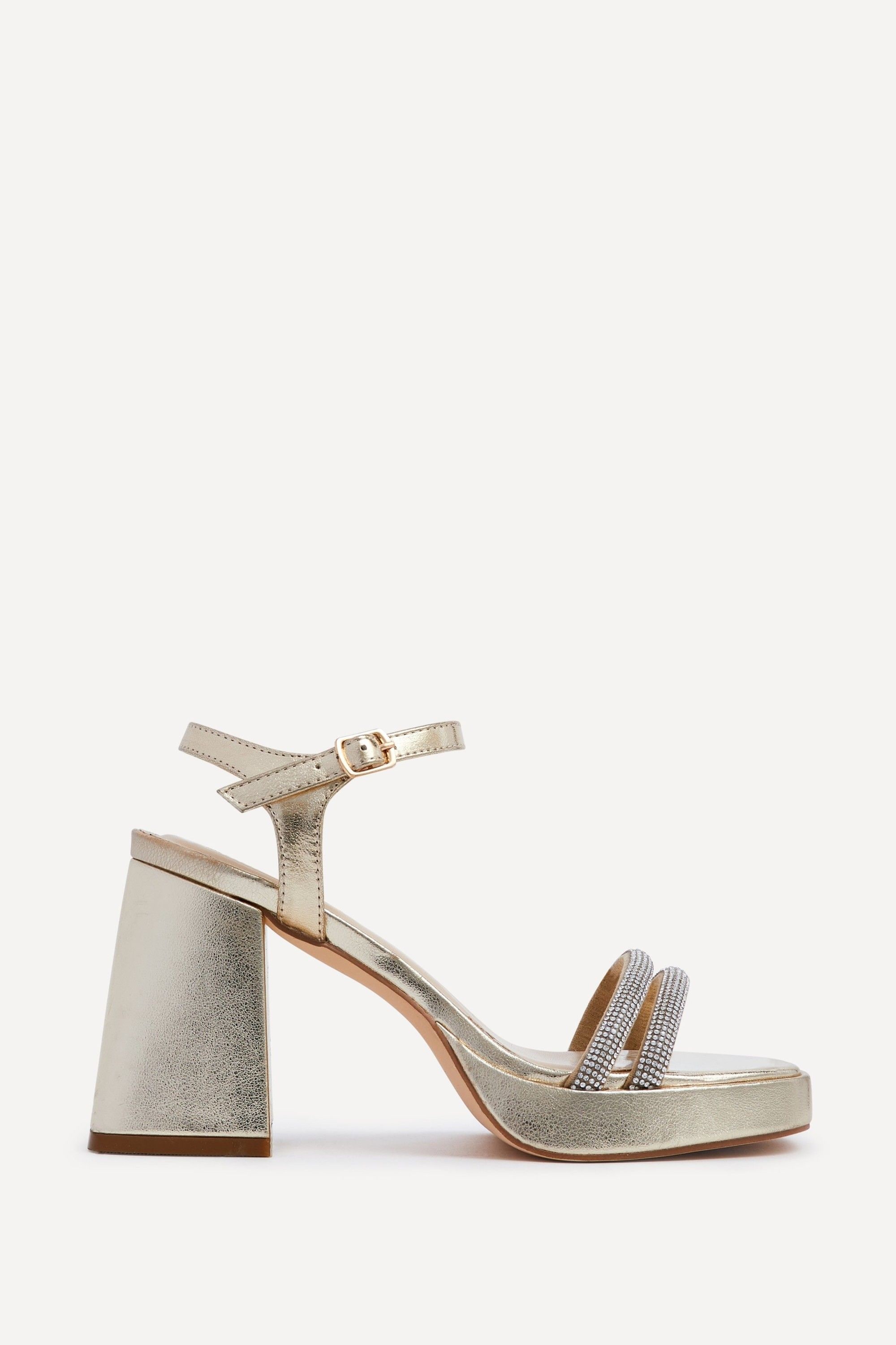 Linzi Xandra Gold Faux Leather Diamante Platform Heels image 1