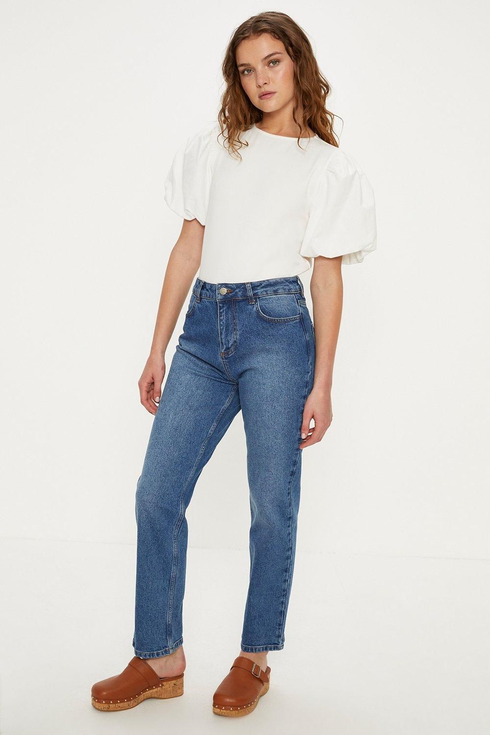 Oasis Woven Mix Puff Sleeve T-Shirt White image 1