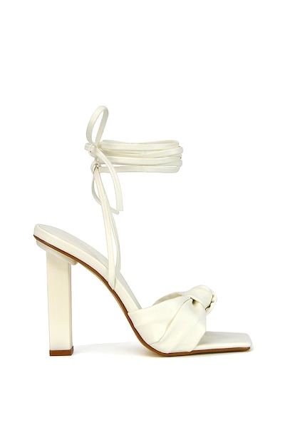 XY London 'Evelyn' Knot Detail Strappy Lace Up Square Toe Block High Heel Sandals