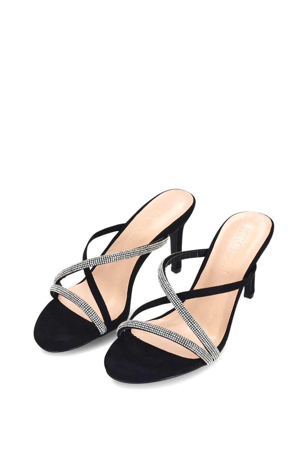 XY London 'Teddie' Diamante Cross Over Strappy Sandal Stiletto High Mule Heels image 4