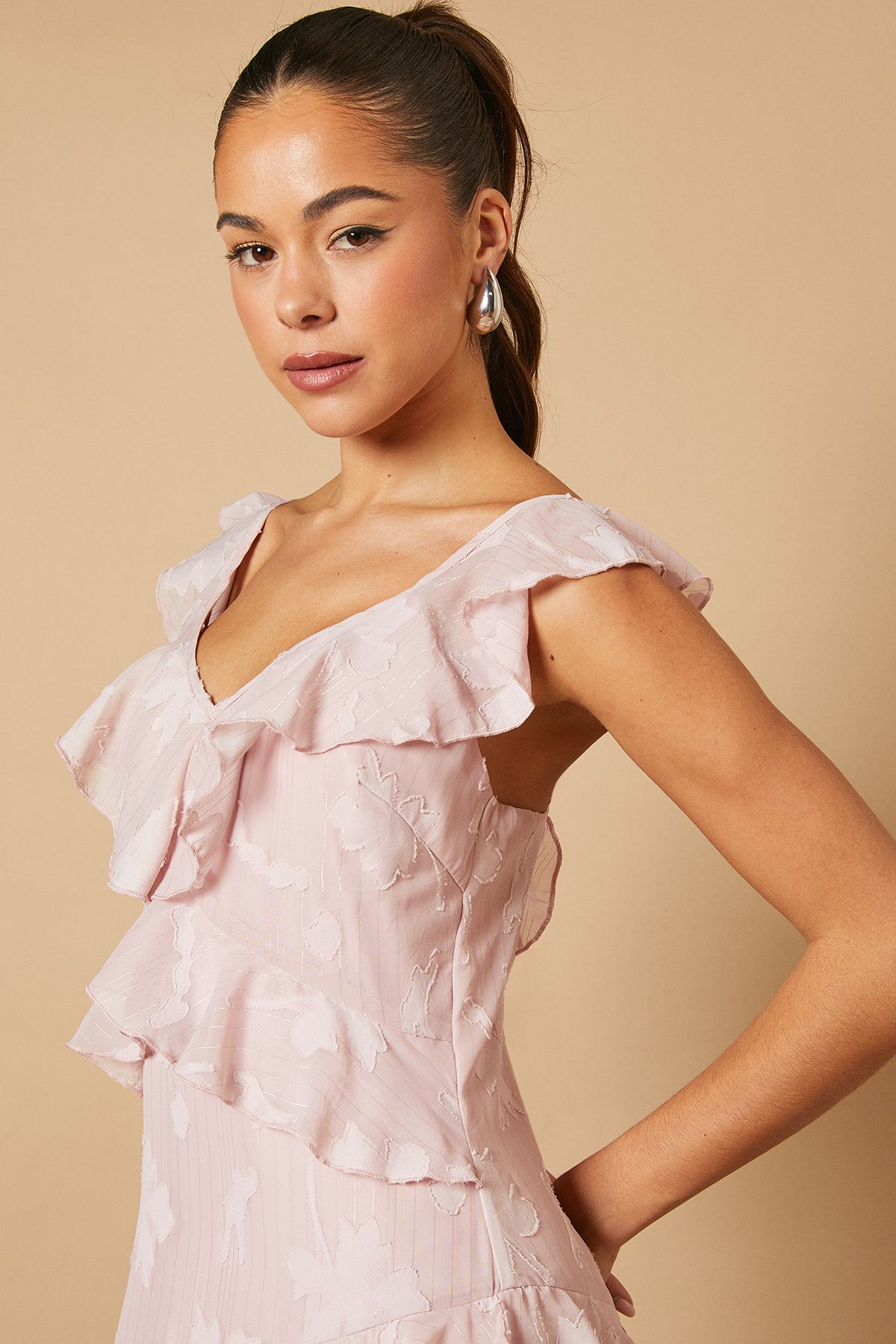 Oasis Ruffle Jacquard Print Maxi Dress Blush image 5