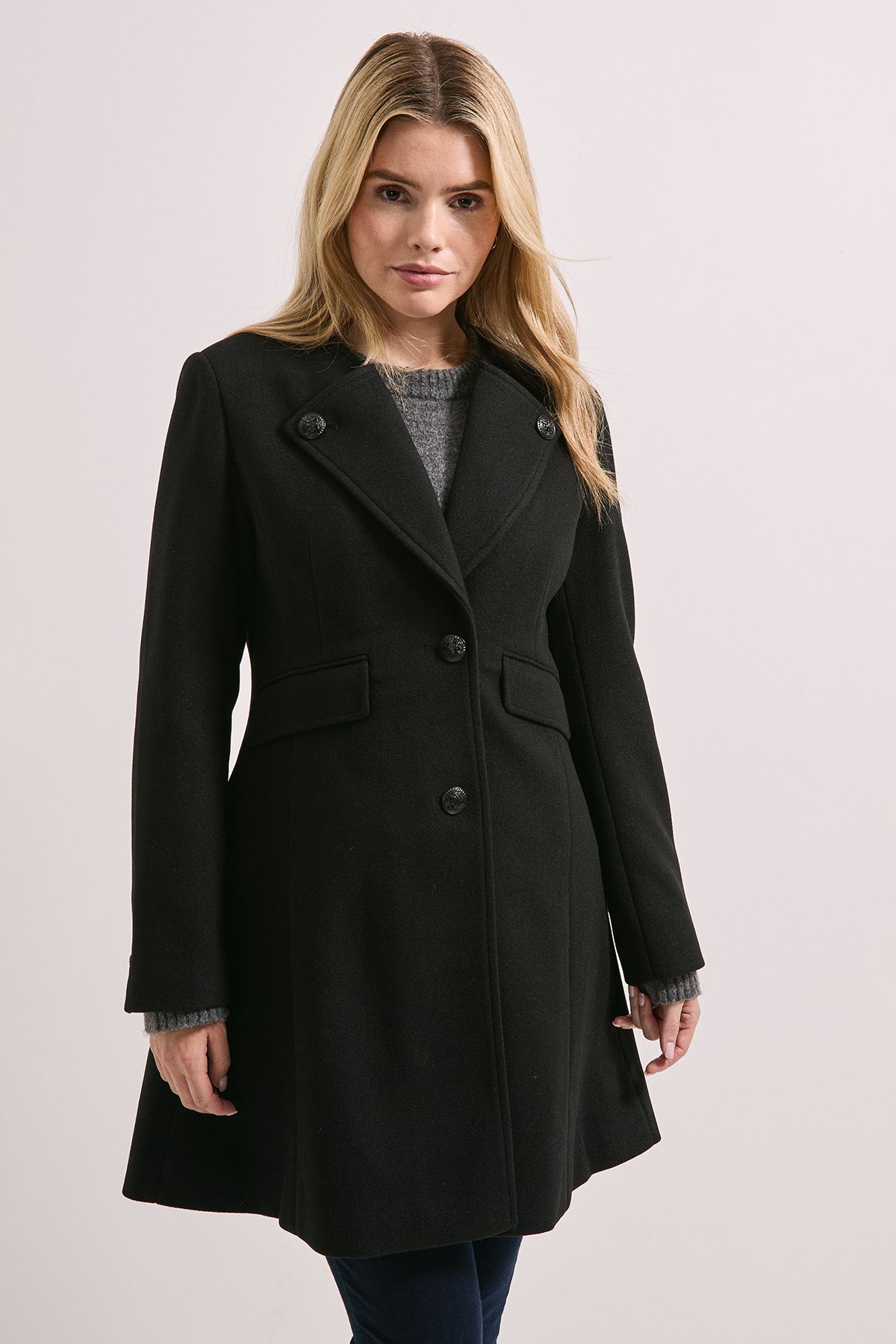 Dorothy Perkins Button Detail Faux Wool Midi Coat Black image 1