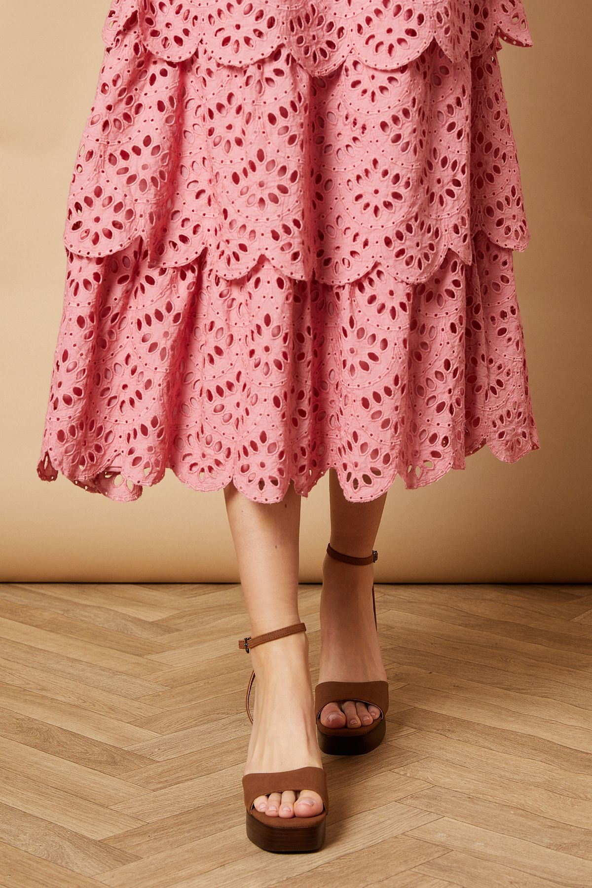 Oasis Mariah Suedette Leather Stacked Heel Chunky Platform Sandals Dark Tan