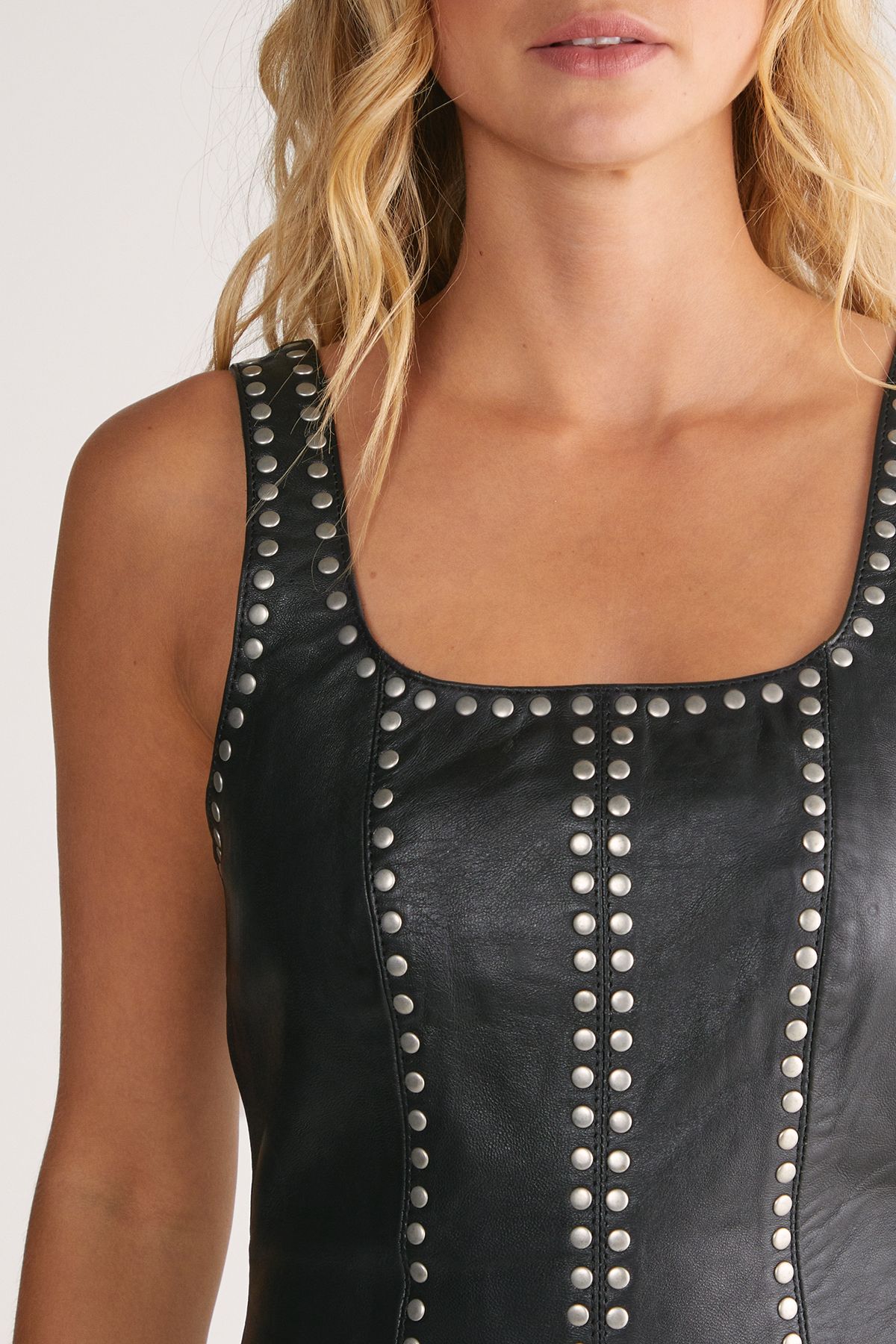 NastyGal Leather Studded Panel Scoop Mini Dress Black image 5