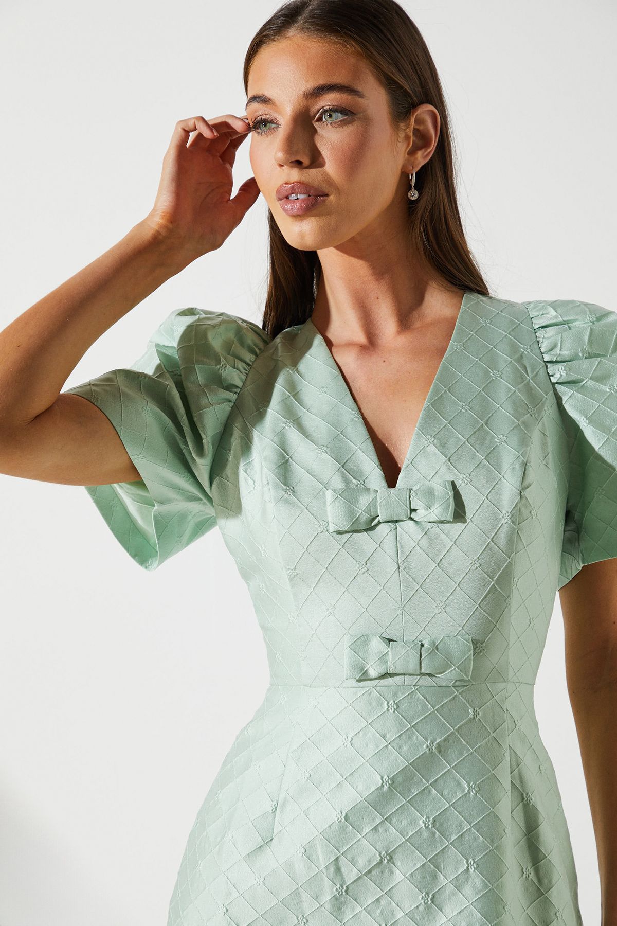 Coast Jacquard Bow Mini Dress Mint image 5