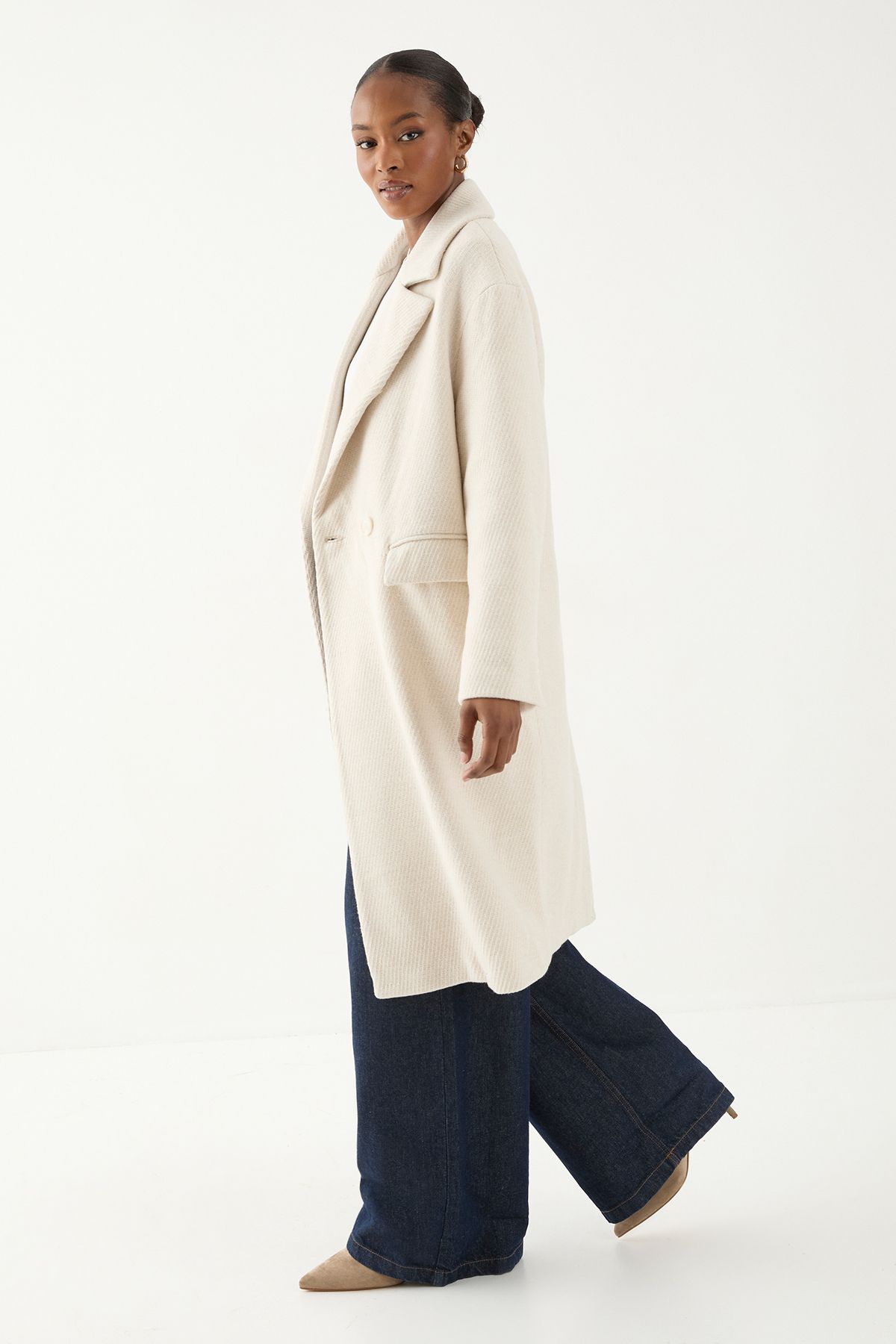 MissPap Wool Look Textured Coat Cream image 4