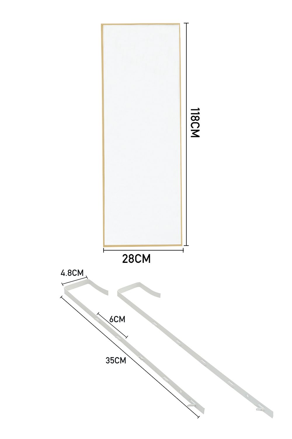 Living and Home 28cm W x 118cm H Gold Frame Over the Door Full Length Mirror image 3