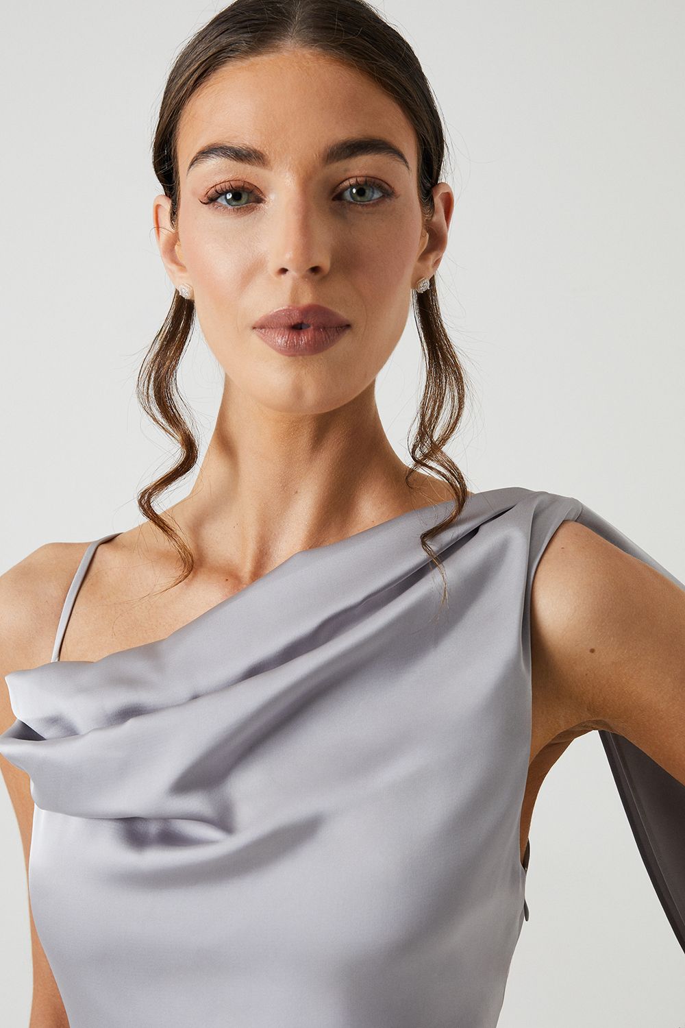 Coast Drape Detail Bias Cut Satin Bridesmaid Dress Grey Mist image 4