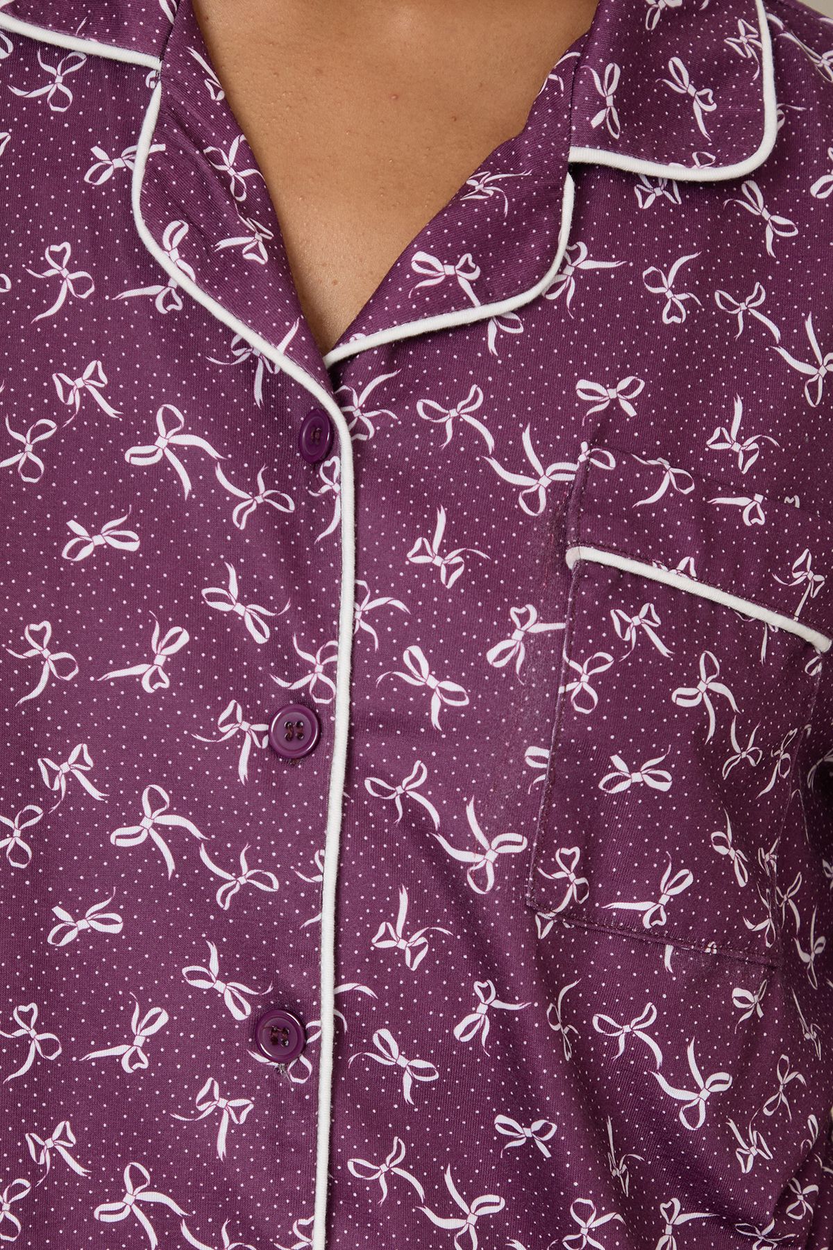 Dorothy Perkins Printed Burgundy Nightwear Tipped Short Sleeve Pyjama Set Burgundy image 5