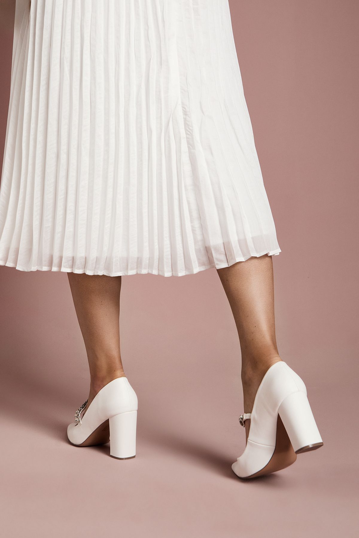 Coast Bridal Kandy Faux Leather Embellished Mary Jane High Block Heel Court Shoes White image 4