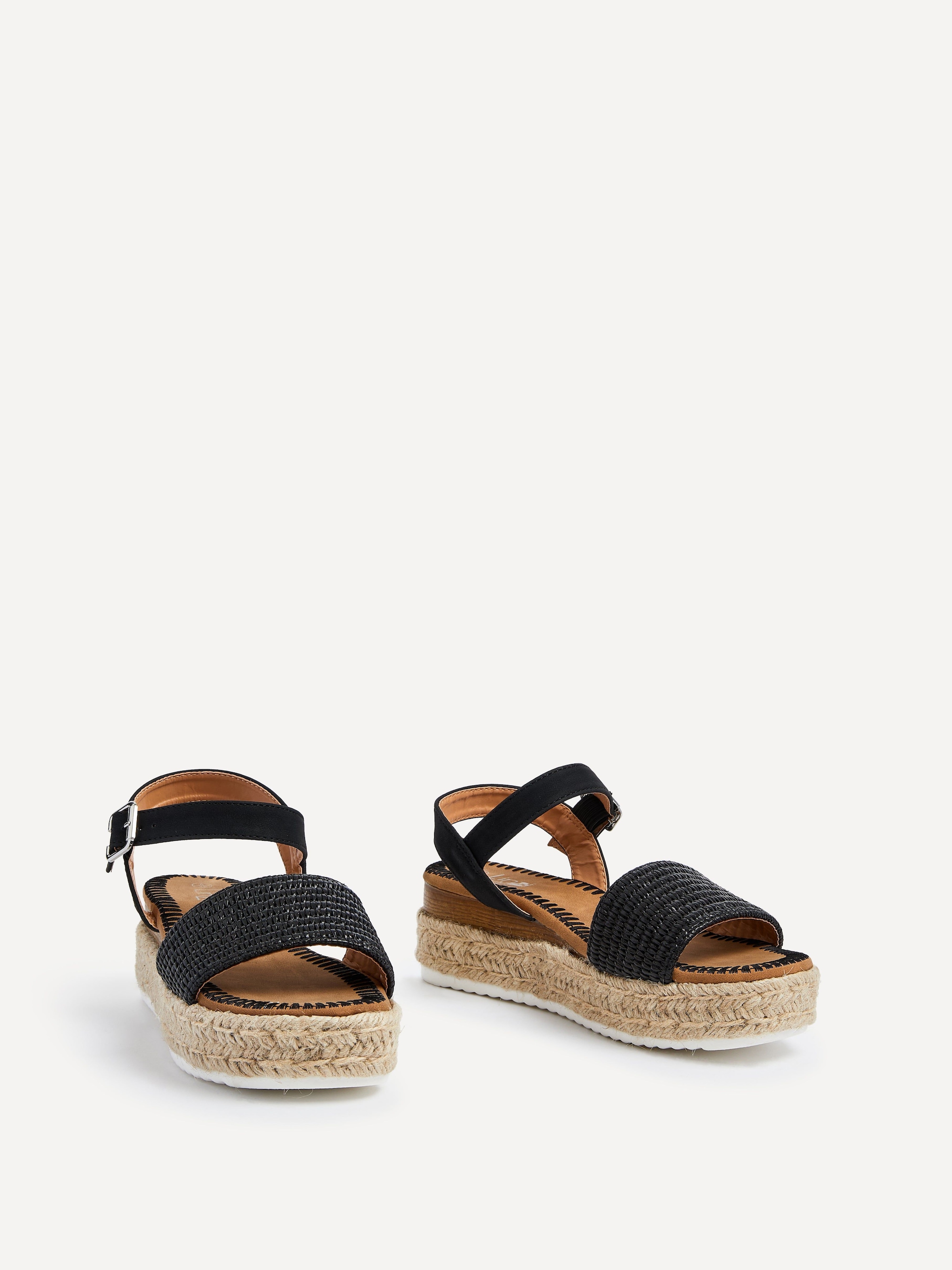 Linzi Panama Black Raffia Two Part Espadrille Inspired Flatform Sandal image 3
