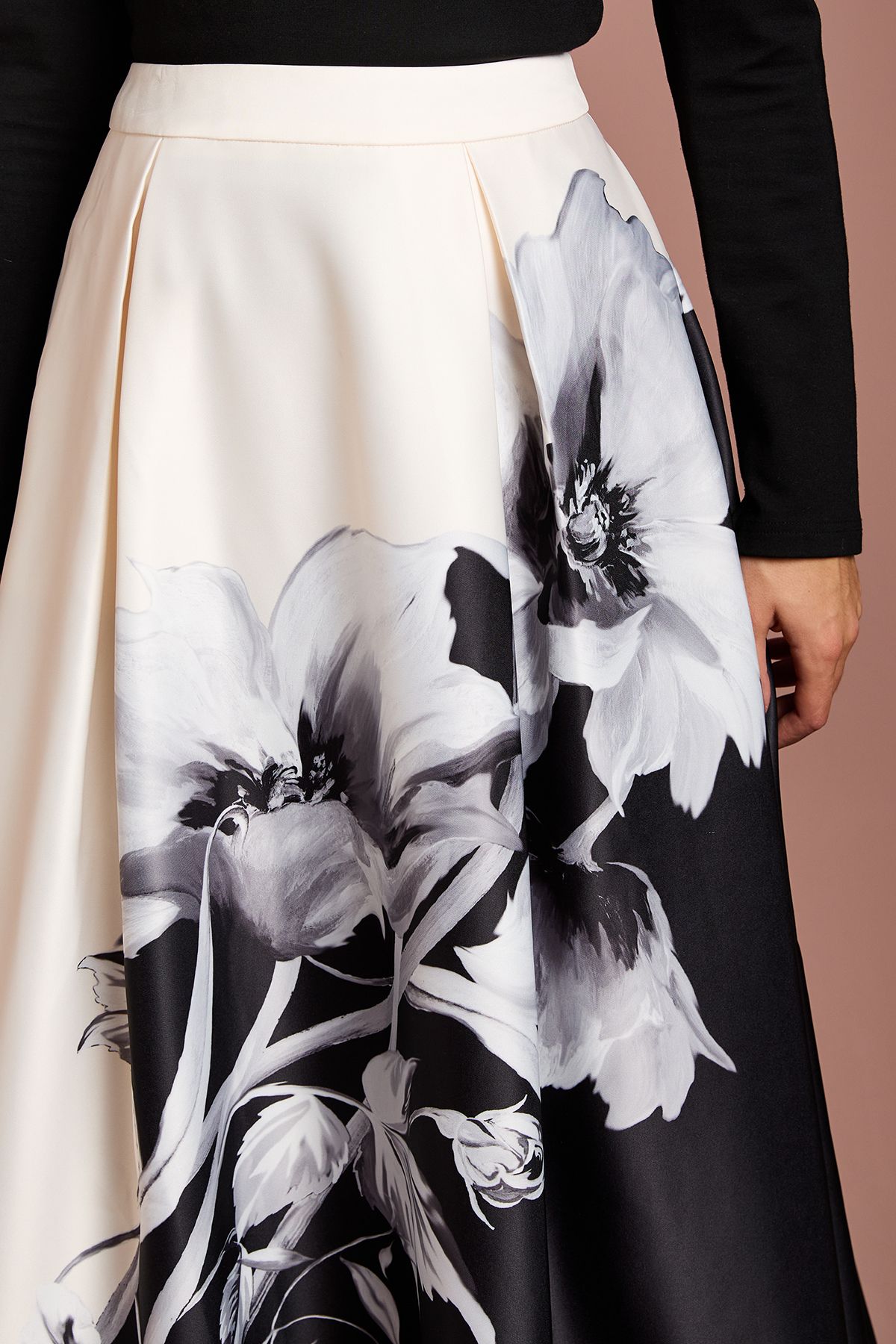 Coast Satin Midi Skirt With Placement Print Black image 3