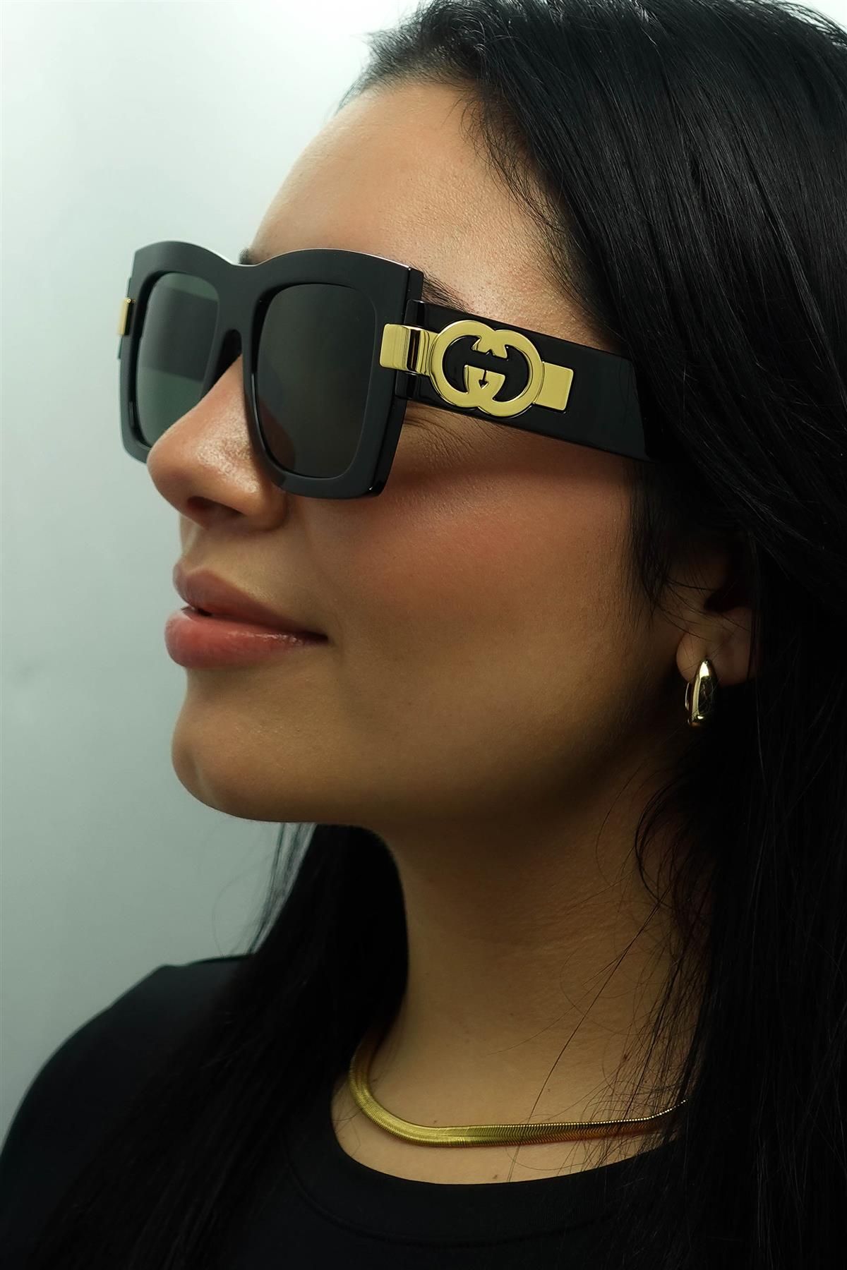 Gucci Square Black with Gold Grey GG1688S image 6