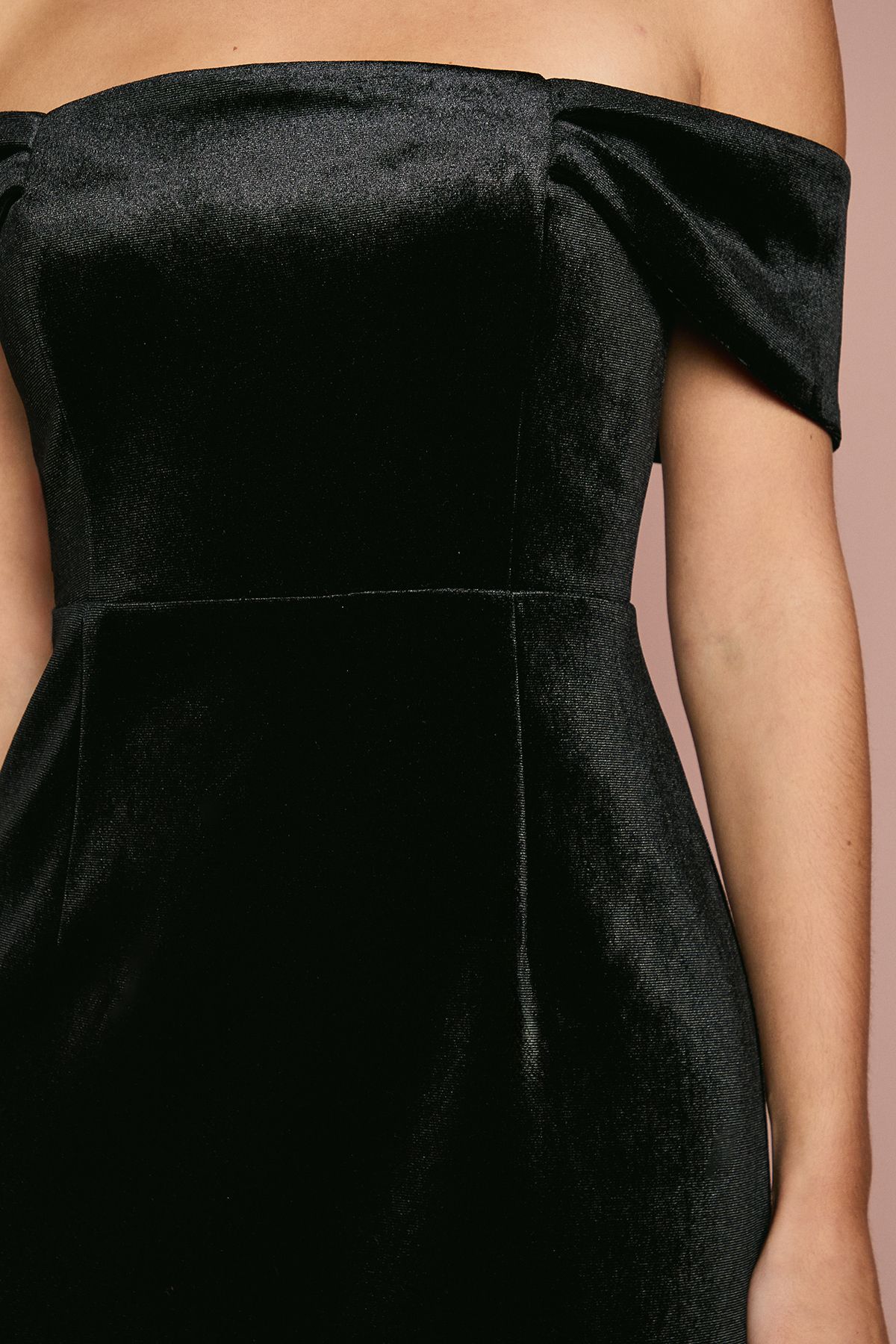 Coast Velvet Bardot Column Bridesmaid Maxi Dress Black image 5