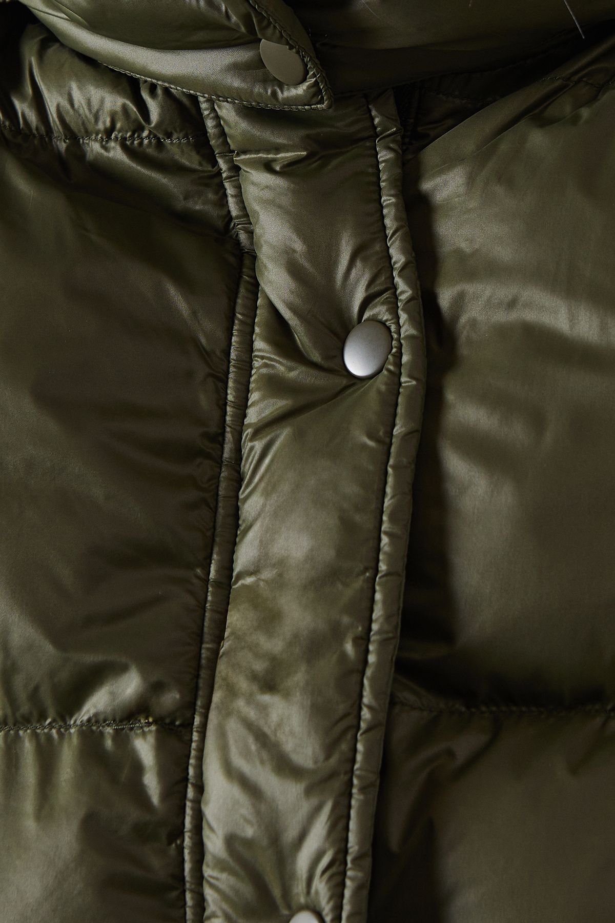 Warehouse Shiny Padded Puffer Coat Khaki image 5