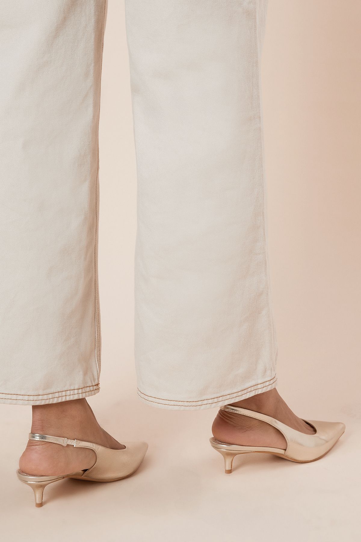 Dorothy Perkins Faelina Faux Leather Slingback Kitten Heel Court Shoes Gold image 2