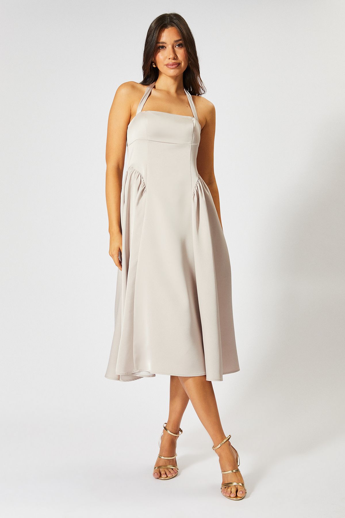 MissPap Satin Halterneck Midi Bridesmaid Dress Champagne image 1