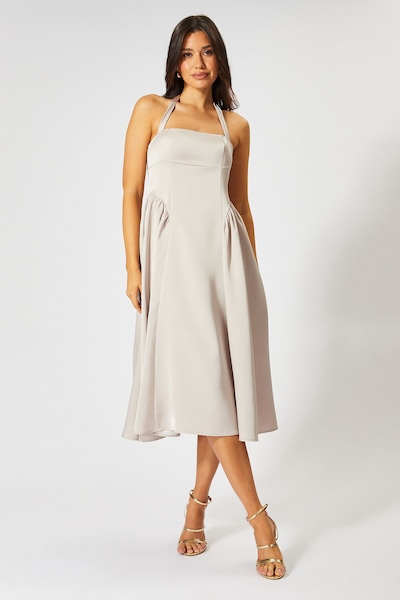 MissPap Satin Halterneck Midi Bridesmaid Dress Champagne