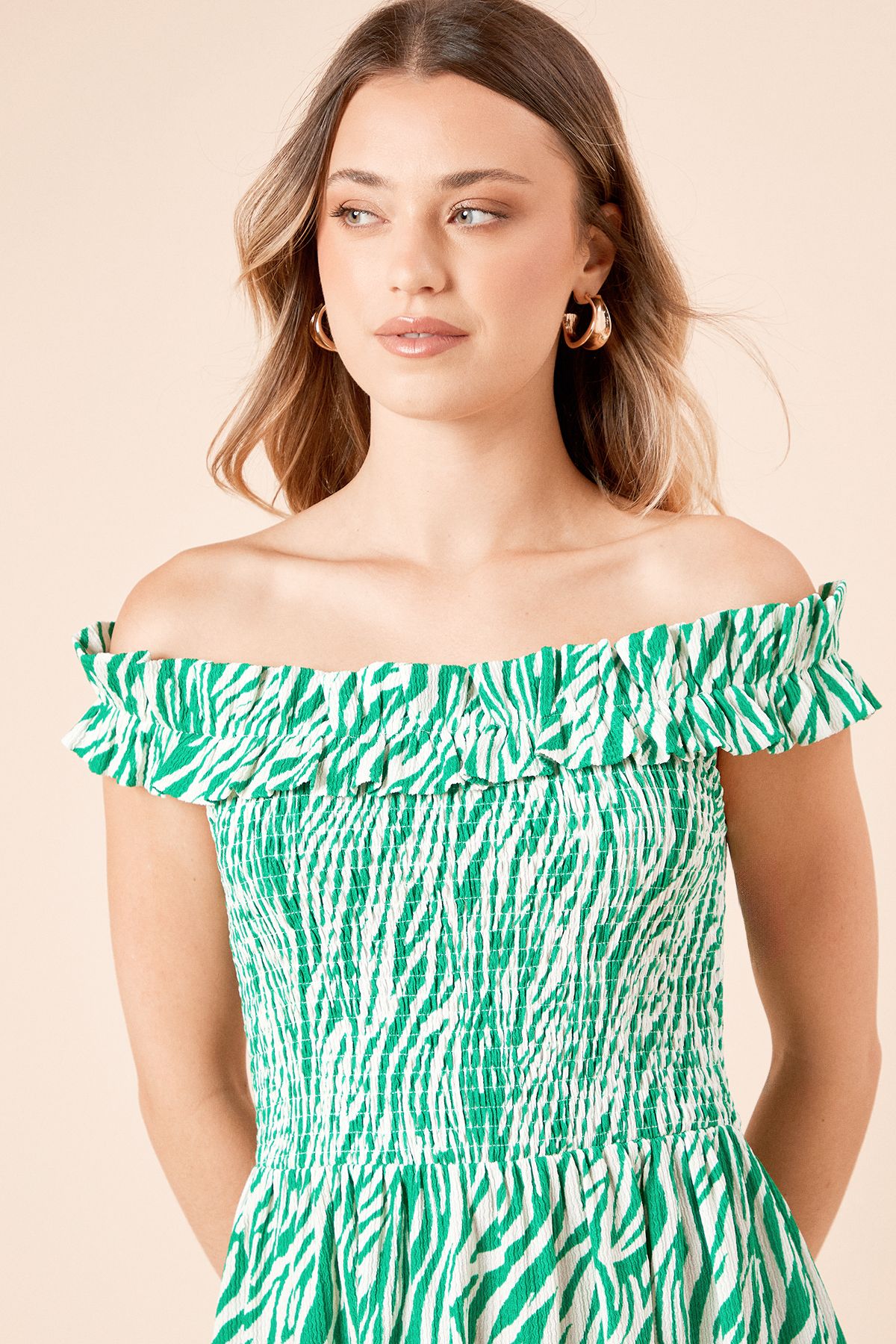 Dorothy Perkins Zebra Shirred Bodice Bardot Jersey Mini Dress Zebra image 3