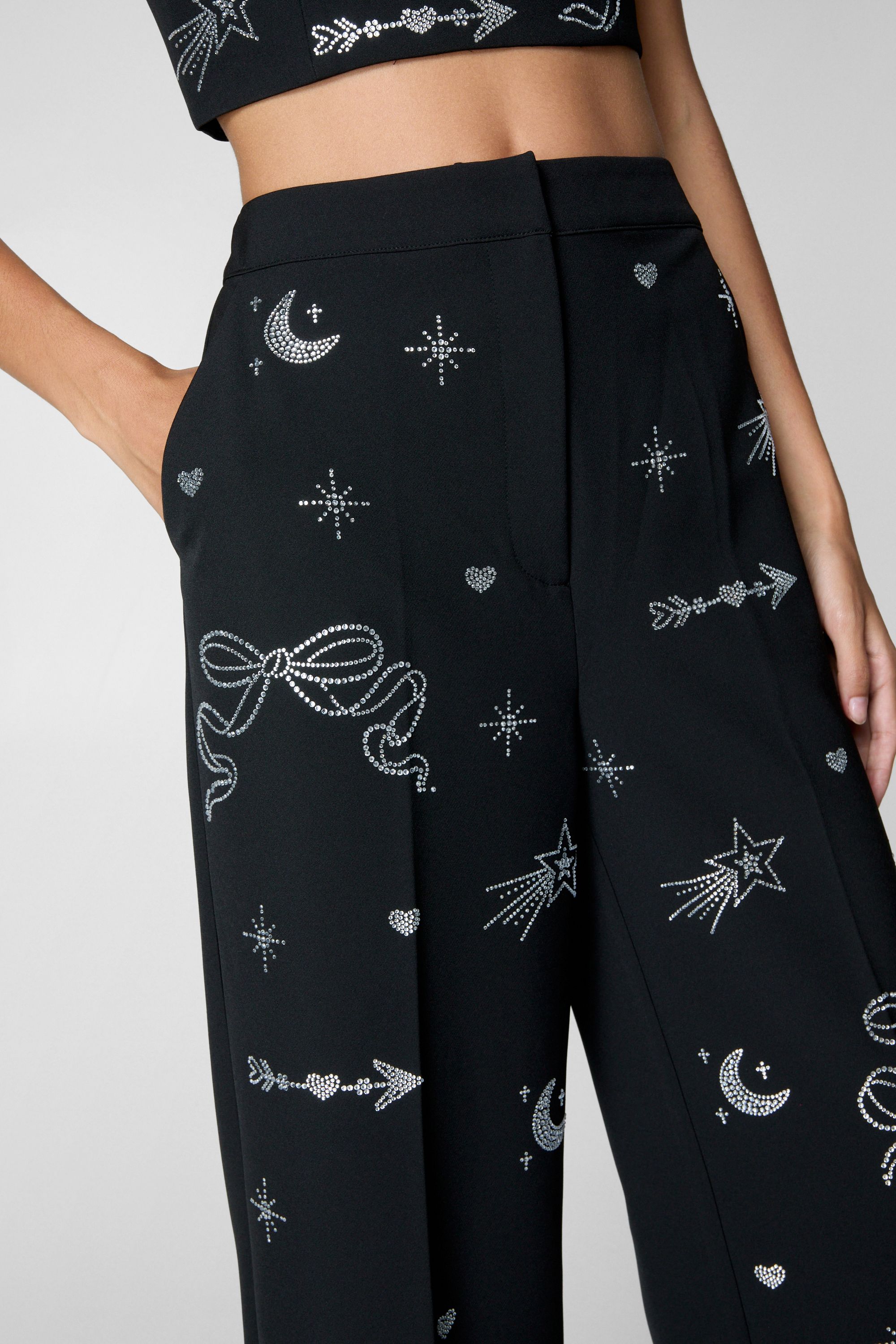 NastyGal Diamante Detail Straight Leg Pant Black image 3