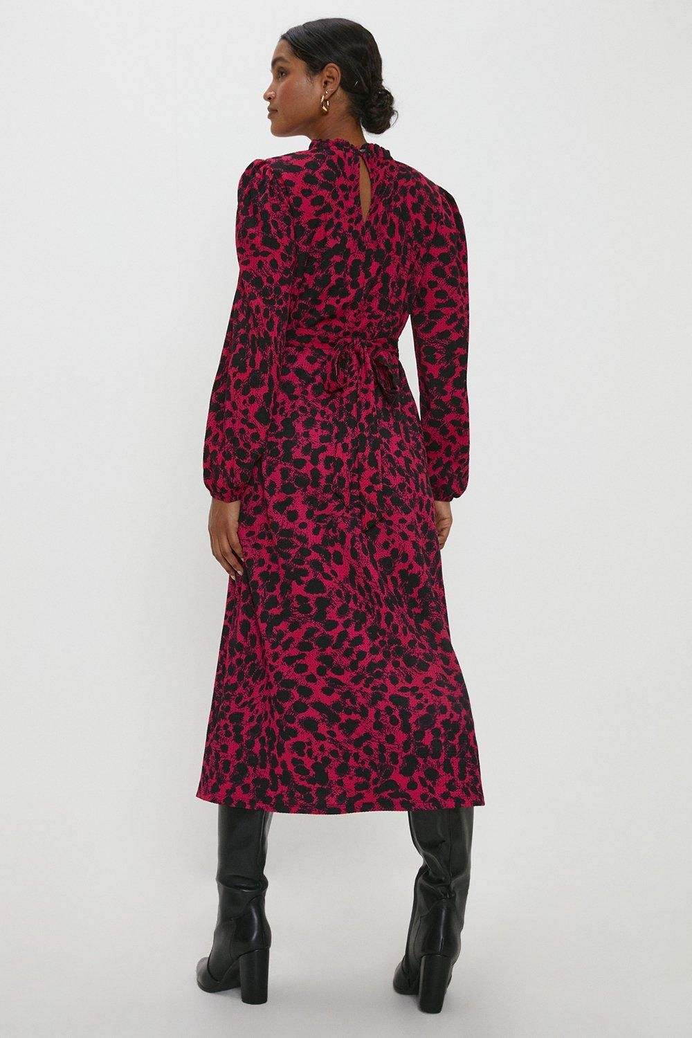 Dorothy Perkins Pink Leopard Frill Neck Midi Dress Pink image 3