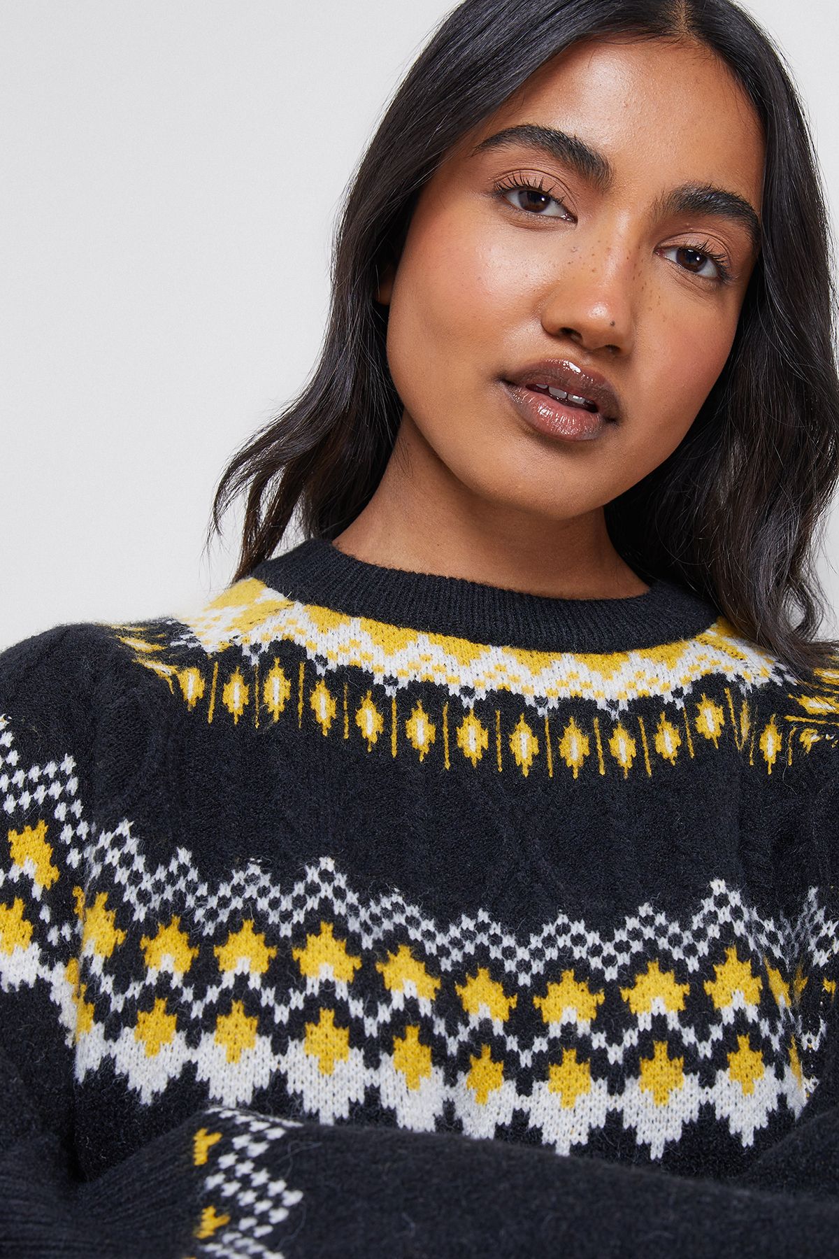 Warehouse Oversized Fairisle Jumper Black image 4