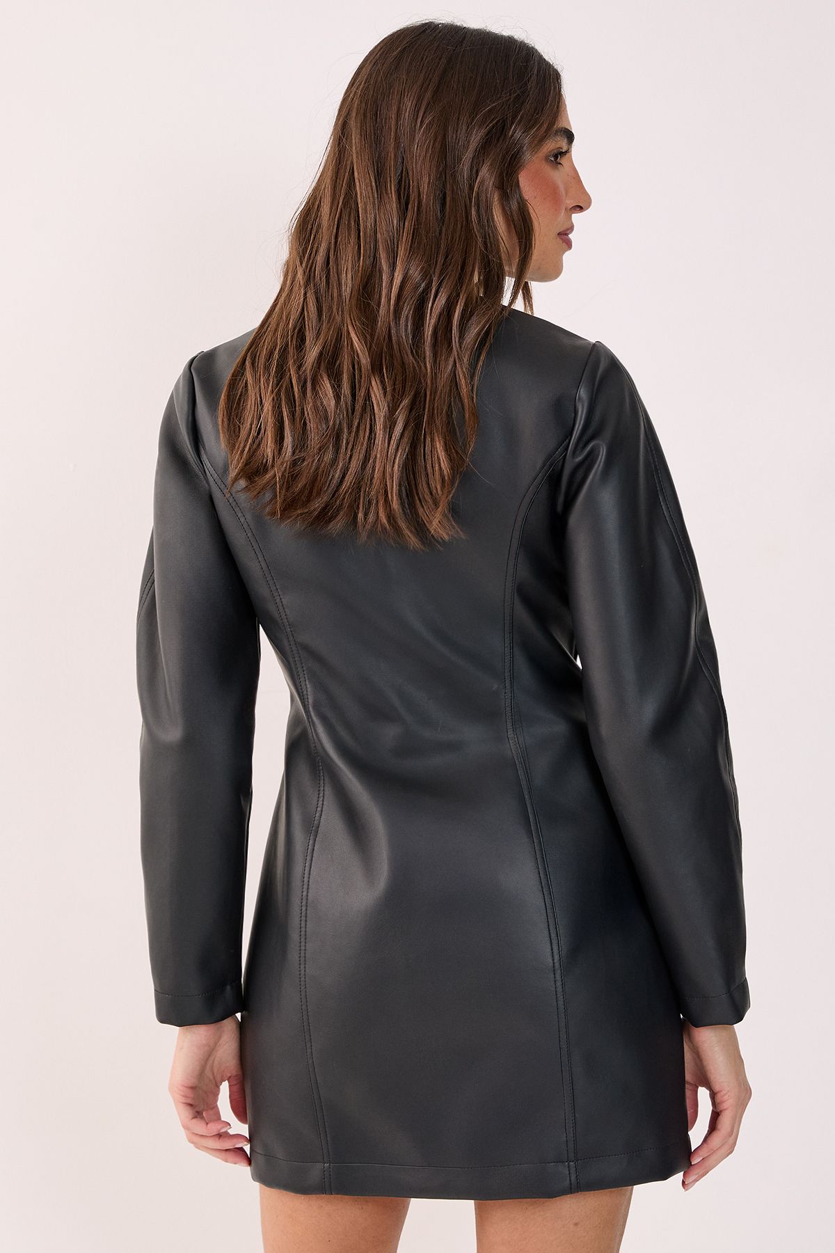 NastyGal Cocoon Sleeve Faux Leather Blazer Mini Dress Black image 3