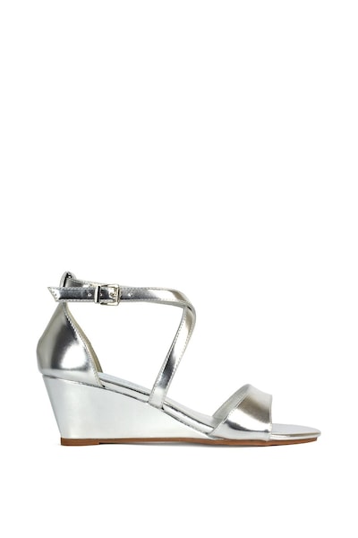 XY London 'Kylie' Strappy Mid Wedge Heel Shoes With Ankle Strap