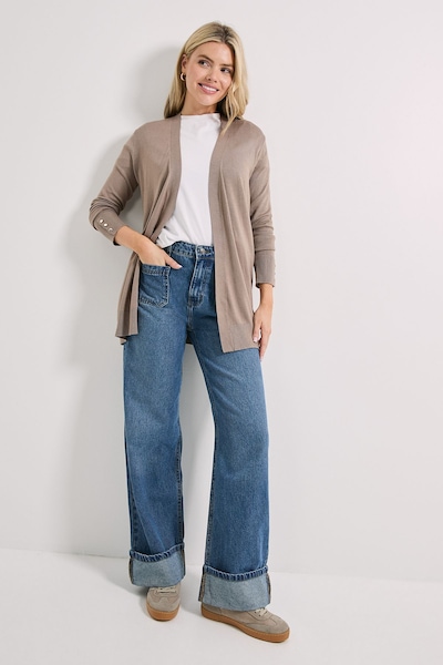 Dorothy Perkins Stone Longline Button Cuff Cardigan Stone