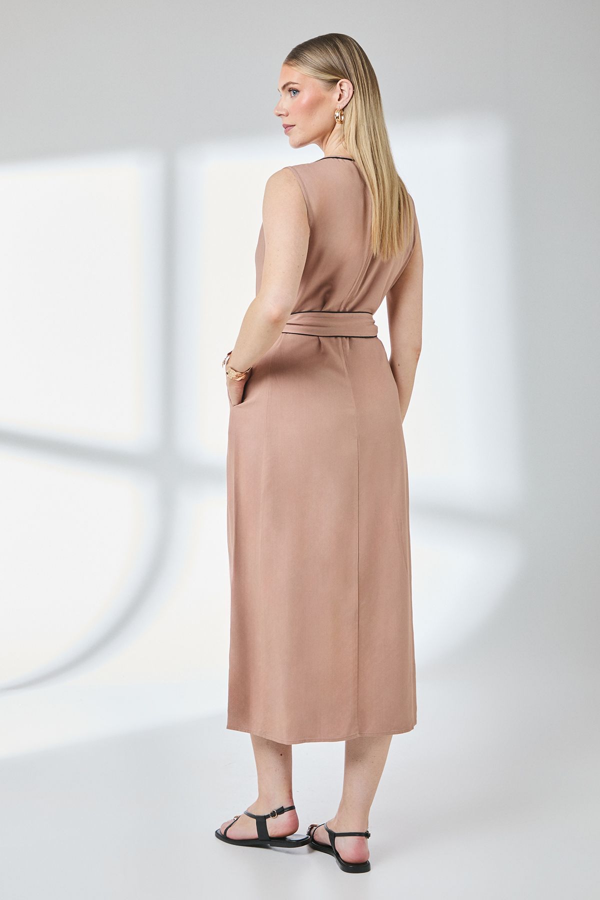 Principles Brown Contrast Detail Belted Utility Midi Dress Camel image 4