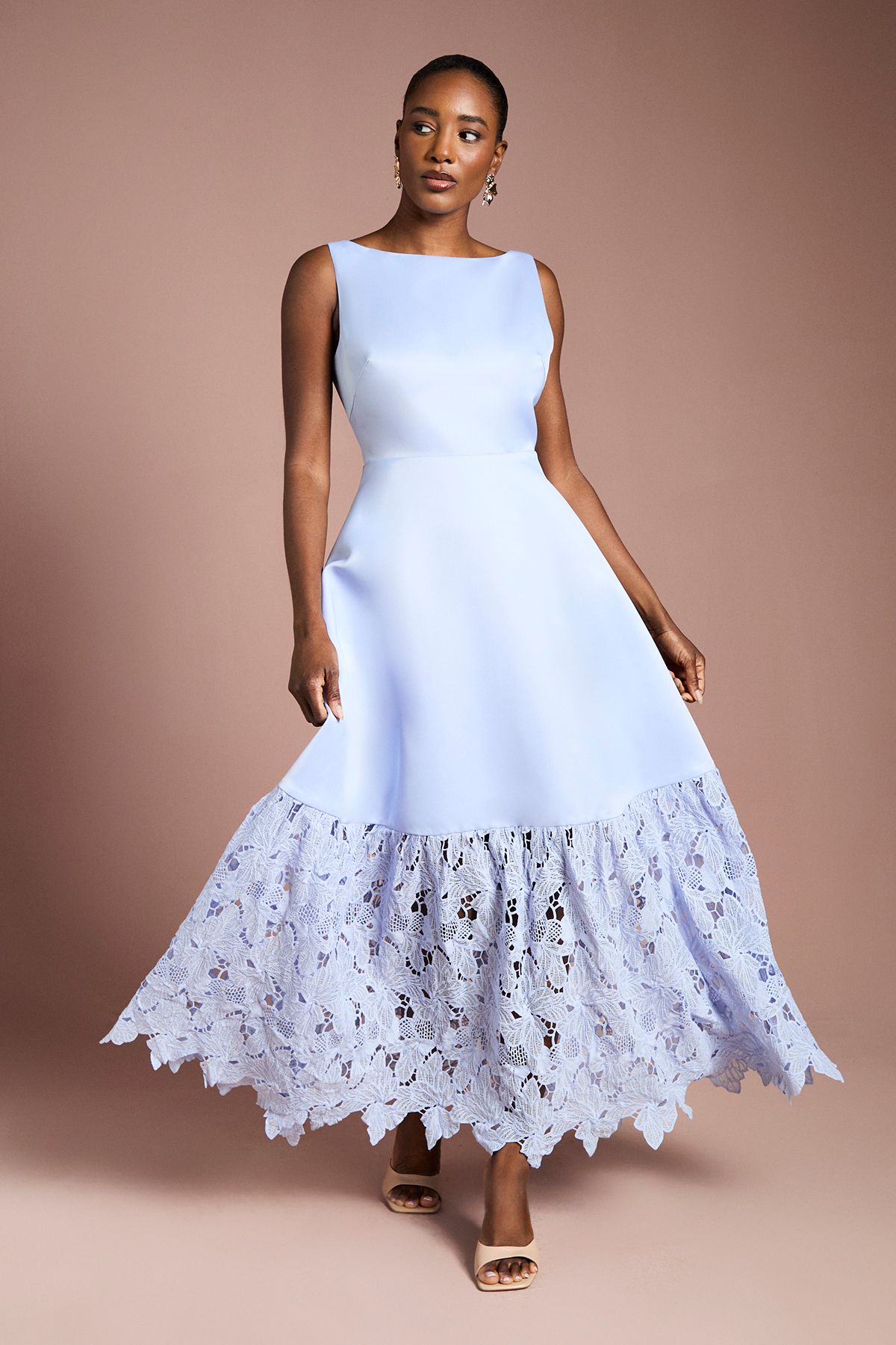 Coast Lace Hem Structured Satin Maxi Dress Pale Blue image 1