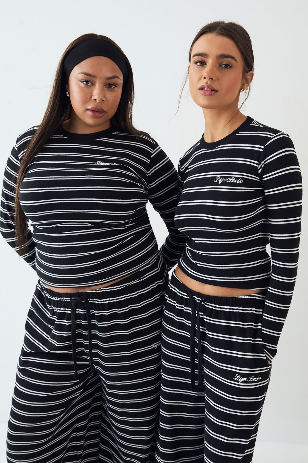 DSGN Studio DSGN Studio Stripe Fitted Long Sleeve Top Black