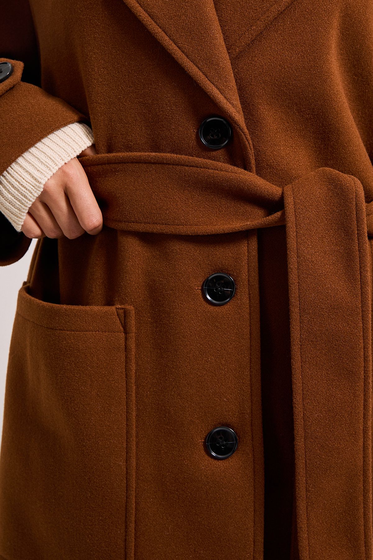 Dorothy Perkins Petite Belted Longline Coat Chocolate image 4