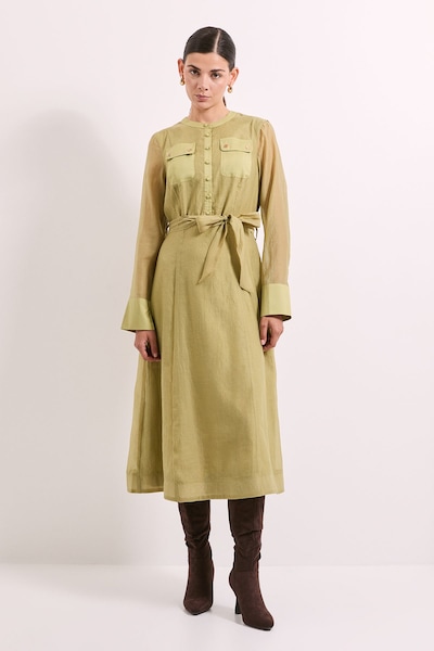 Principles Green Patch Pocket Detail Organza Shirt Dress Olive
